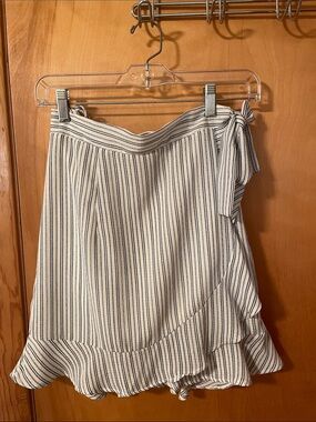 Lulu's White and Navy Striped Wrap Mini Skirt